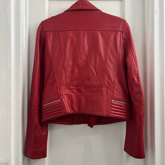 Maje Basalt Moto Biker Cropped Leather Jacket, Red EU 40, US size 6 - Picture 4 of 10